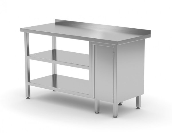 Stół przyścienny szafka z drzwiami na zawiasach i dwiema półkami - szafka po prawej stronie 1300 x 600 x 850 mm POLGAST 126136-P/2 126136-P/2