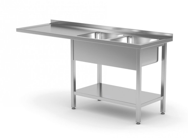Stół z dwoma zlewami, półką i miejscem na zmywarkę lub lodówkę - komory po prawej stronie 2000 x 700 x 850 mm POLGAST 241207-P 241207-P