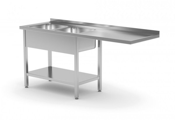 Stół z dwoma zlewami, półką i miejscem na zmywarkę lub lodówkę - komory po lewej stronie 2300 x 600 x 850 mm POLGAST 241236-L 241236-L