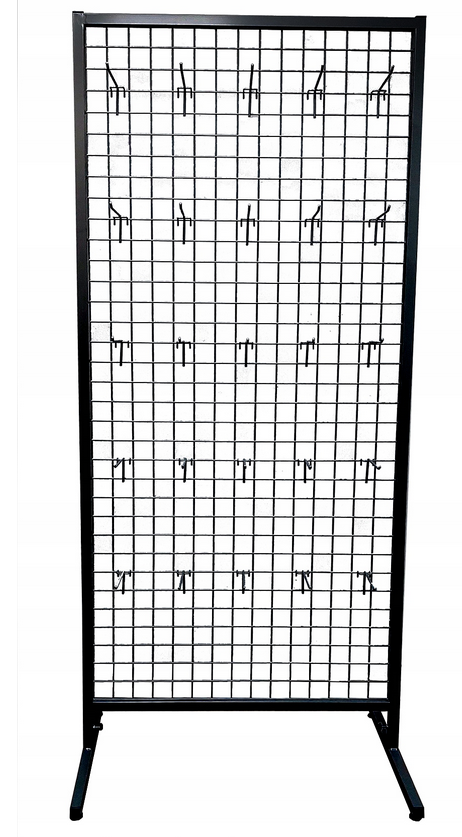 Stojak ekspozytor z 20 haczykami, 2 koszami - CZARNY + komplet 4 kół