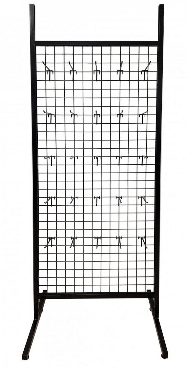 Stojak ekspozytor z 25 haczykami - CZARNY + komplet 4 kół