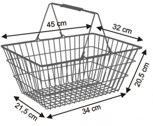Koszyk sklepowy - druciany, chromowany 22 L z 2 rączkami