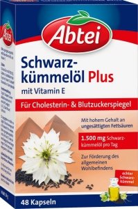 Abtei Kapsułki Ol. Czarnuszki Wit. E Odporność 1500mg Skóra Serce 48szt