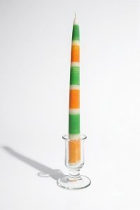 Świeca Stożkowa Tradycyjna Długa Paski Zielono-Pomarańczowe 30cm