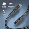AXAGON BUCM32-CF05AB Kabel przedłużacz Gen2 USB-C - USB-C 0.5m, 5A, 20Gbps, PD 240W, oplot, czarny