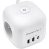 Qoltec Kostka zasilająca przedłużacz 6w1 z podświetlanym włącznikiem |  3x AC | 2x USB | 1x USB-C PD 20W | biała | kabel 2m