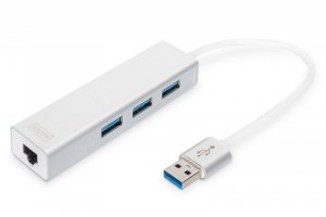 Hub/Koncentrator 3-portowy DIGITUS USB 3.0 SuperSpeed z Gigabit LAN adapter