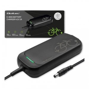 Ładowarka Qoltec do roweru skutera elektrycznego 36V | 42V | 2A | 5.5*2.5 | wodoodporna + kabel zasilający