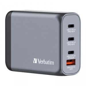 Ładowarka sieciowa Verbatim GaN GNC-100 3xUSB-C PD (2x100W+65W) 1xUSB-A QC 3.0