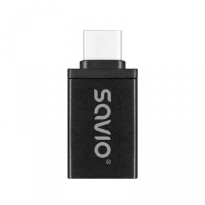 Adapter USB-A 3.1 (F)-USB-C 3.1 (M), SAVIO AK-80, Czarny