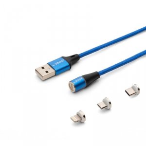 Kabel USB 2.0 SAVIO CL-154 USB – USB Typ C, Micro i Lightning, QC i PD 3.0, magnetyczny, 1m, niebieski