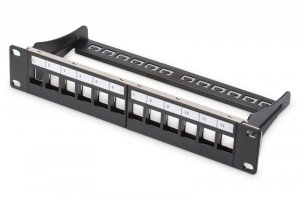 Patch panel pusty DIGITUS 10 12 port 1U do modułów keystone (RAL 9005)