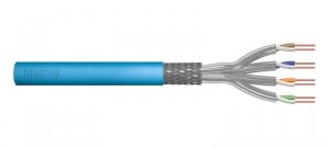 Kabel teleinformatyczny instalacyjny DIGITUS kat.6A, S/FTP, Eca, drut, AWG 23/1, LSOH, 100m, niebieski, ofoliowany