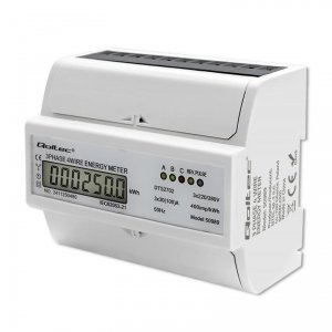 Miernik zużycia enrgii Qoltec na szynę DIN | Trójfazowy dwukierunkowy elektroniczny licznik | 400V | 100A | LCD | 4P 