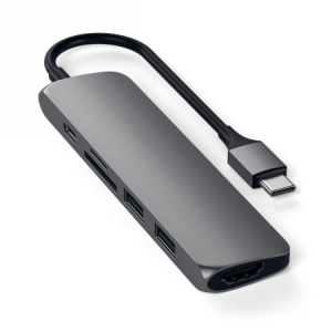 Satechi Aluminium Adapter Slim v2 - aluminiowy adapter podróżny do urządzeń mobilnych USB-C (USB-C, 2x USB-A, 4K HDMI, czytnik k