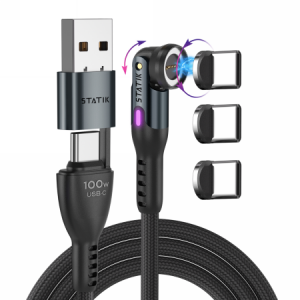 Statik 360 Pro 2.0 - kabel USB-C z adapterem USB-A oraz trzema wymiennymi wtyczkami magnetycznymi USB-C, 1m  (black)