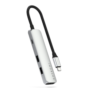 Satechi 4-in-1 USB-C Slim Multiport Adapter 4K - aluminiowy adapter do urządzeń mobilnych USB-C (USB-C, 4K HDMI, 2x USB-A) (silv