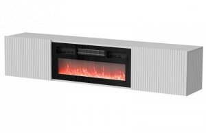 Szafka RTV ROTA 183x35x37 biały mat + czarny kominek