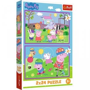 Trefl Puzzle 2x24 elementy Świnka Peppa na placu zabaw