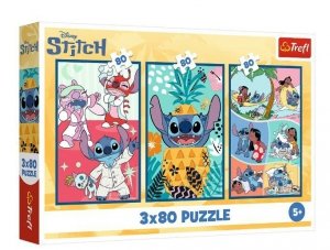 Trefl Puzzle 3x80 elementów Stitch świat