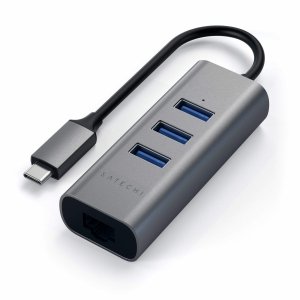 Satechi Aluminium Hub 2in1 - aluminiowy Hub do laptopów i komputerów stacjonarnych USB-C (3x USB-A, Ethernet) (space gray)