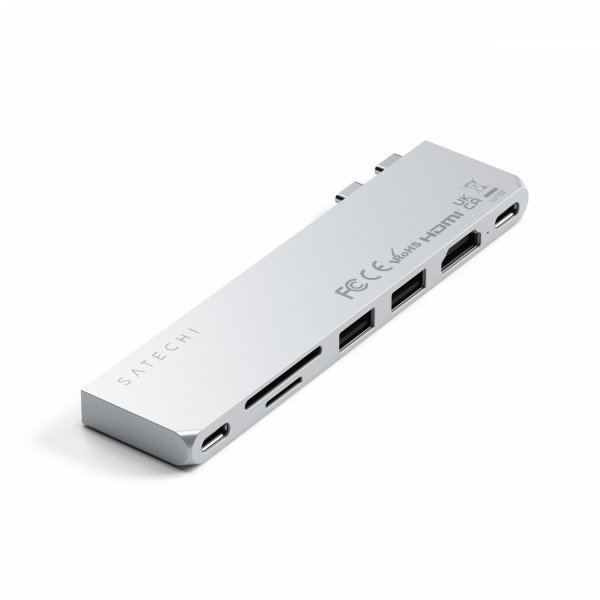 Satechi Pro Hub Slim - aluminiowy hub z podwójnym USB-C do MacBook (USB 4, HDMI, 2x USB-A, SD/microSD, USB-C) (silver)