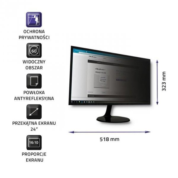 Filtr prywatyzujący RODO Qoltec 24&quot; (16:10)