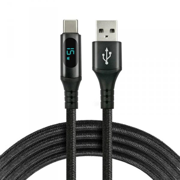 Kabel USB -&gt; USB-C everActive CBB-2CBL 2m 3A wbudowany wyświetlacz czarny