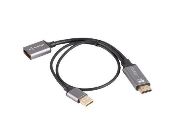 Kabel adapter Lanberg HDMI (M) -&gt; Displayport (F) 4K na kablu 20cm srebrny