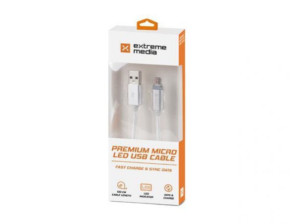 Kabel Natec Extreme Media micro USB-B - USB-A M/M 1m srebrny LED