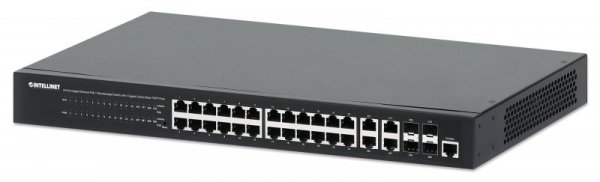 Switch zarządzalny Intellinet 24x 10/100/1000 Mbps PoE+ 370W+4x uplink Combo RJ45/SFP VLAN Rack 19&quot;