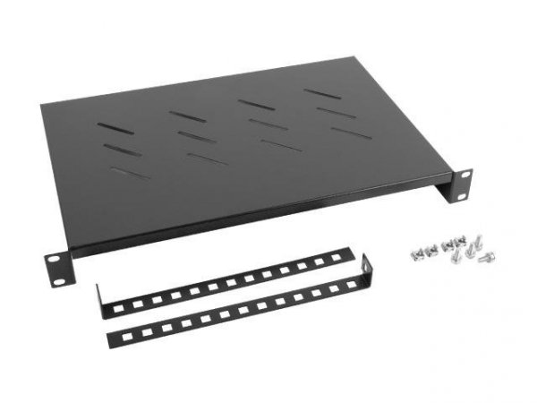 Półka do szaf 19&quot; 600mm czarna Lanberg (1U/483x300mm udźwig do 25kg, montaż 4-punktowy)
