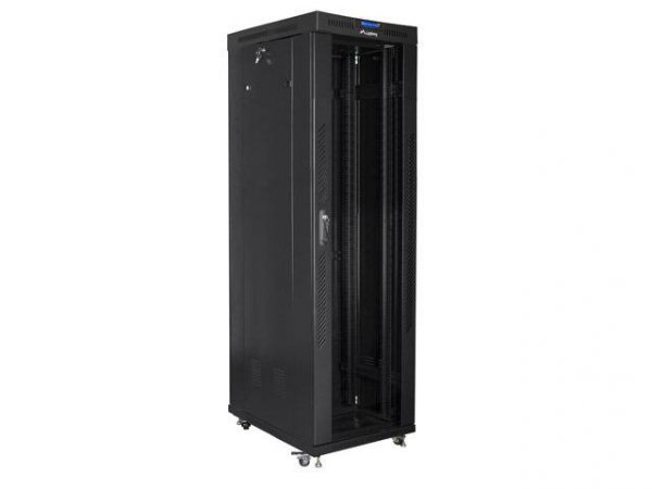 Szafa instalacyjna Rack stojąca 19&quot; 42U 600x1000 czarna drzwi szklane LCD Lanberg (flat pack)