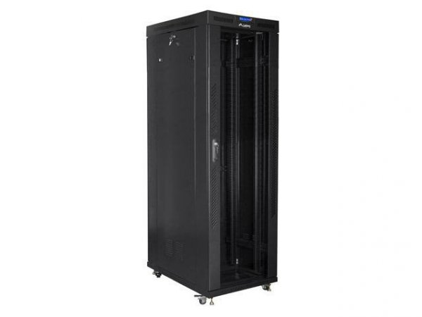 Szafa instalacyjna Rack stojąca 19&quot; 42U 800x1000 czarna drzwi szklane LCD Lanberg (flat pack)