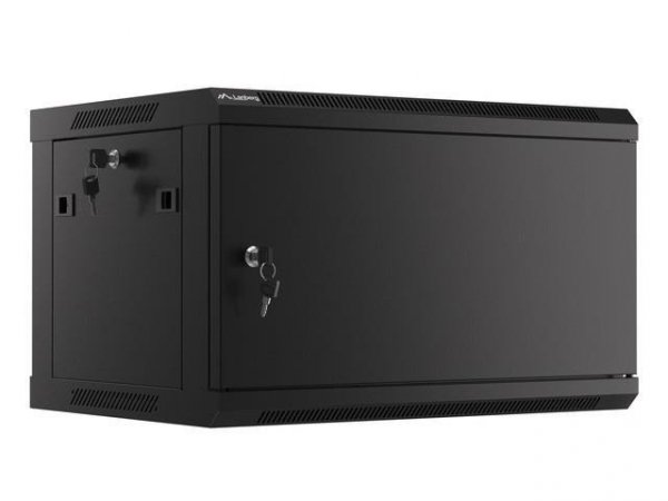 Szafa instalacyjna Rack wisząca 19&quot; 6U 600x450 czarna drzwi metalowe Lanberg (flat pack)