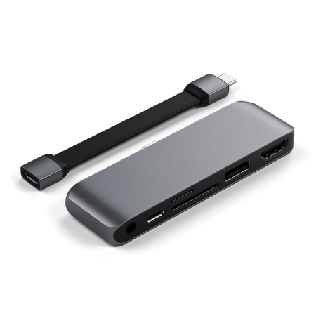 Satechi Hub - Hub do urządzeń mobilnych USB-C (USB-C 60W, 4K HDMI, USB-A, czytnik kart micro/SD, jack port) (space gray)