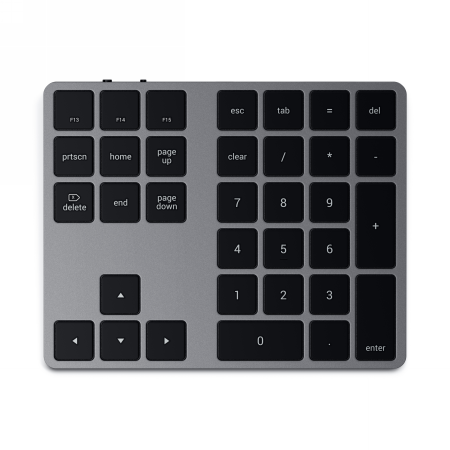 Satechi  Aluminium Extended Keypad - bezprzewodowa klawiatura numeryczna z wbudowanymi skrótami klawiszowymi Bluetooth (space gr