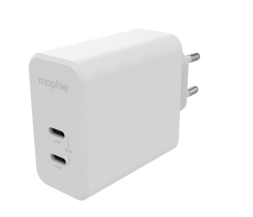 Mophie GaN Charger Dual - ładowarka sieciowa z podwójnym wejściem USB-C 67W (white)
