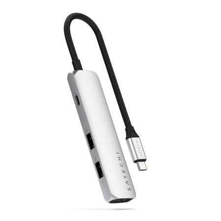 Satechi 4-in-1 USB-C Slim Multiport Adapter 4K - aluminiowy adapter do urządzeń mobilnych USB-C (USB-C, 4K HDMI, 2x USB-A) (silv