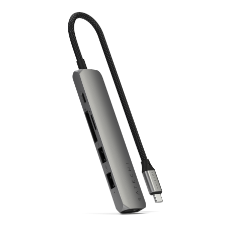 Satechi 6-in-1 USB-C Slim Multiport Adapter - aluminiowy adapter do urządzeń mobilnych USB-C (USB-C, 2x USB-A, 4K HDMI, czytnik 
