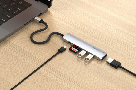 Satechi 6-in-1 USB-C Slim Multiport Adapter - aluminiowy adapter do urządzeń mobilnych USB-C (USB-C, 2x USB-A, 4K HDMI, czytnik 