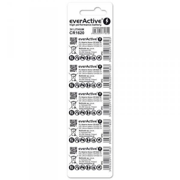 EVERACTIVE BATERIA LITOWA CR1620 BLISTER 5 SZT. CR16205BL
