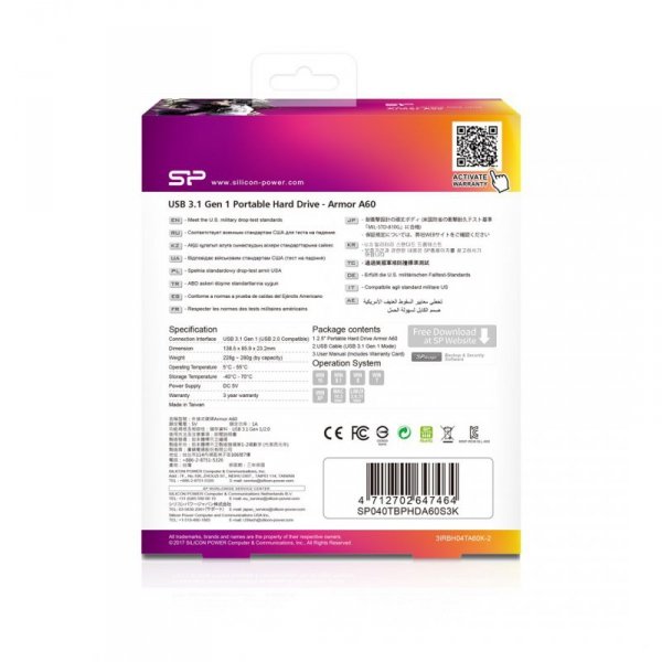 Dysk zewnętrzny HDD Silicon Power Armor A60 (4TB; 2.5&quot;; USB 3.2; 5400 obr/min; Green-Black; SP040TBPHDA60S3K)