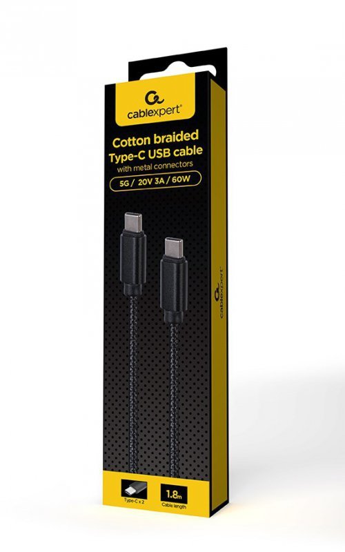 GEMBIRD KABEL USB TYPE-C -&gt; USB TYPE-C 1.8M, ŁADOWANIE/TRANSMISJA DANYCH, CZARNY