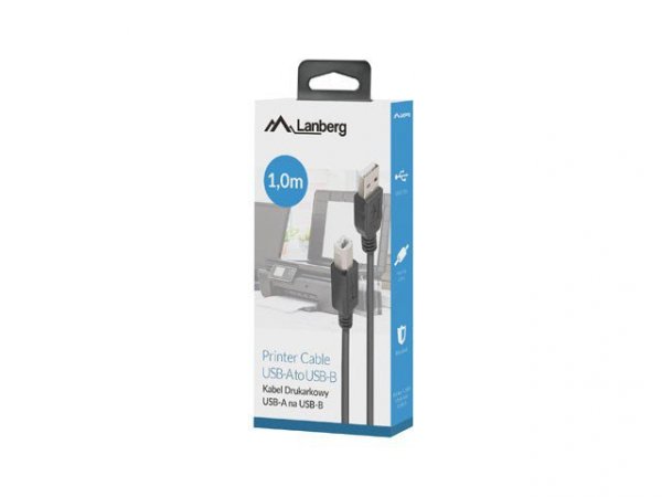 LANBERG KABEL USB-A-&gt;USB-B M/M 2.0 1M FERRYT CZARNY BOX CA-USBA-15CU-0010-BK