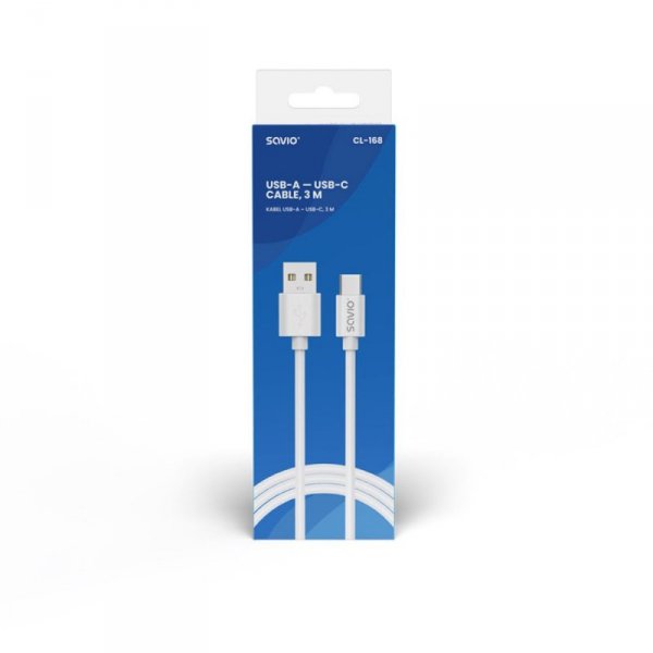 SAVIO KABEL USB-A – USB-C, 3 M, BIAŁY, CL-168
