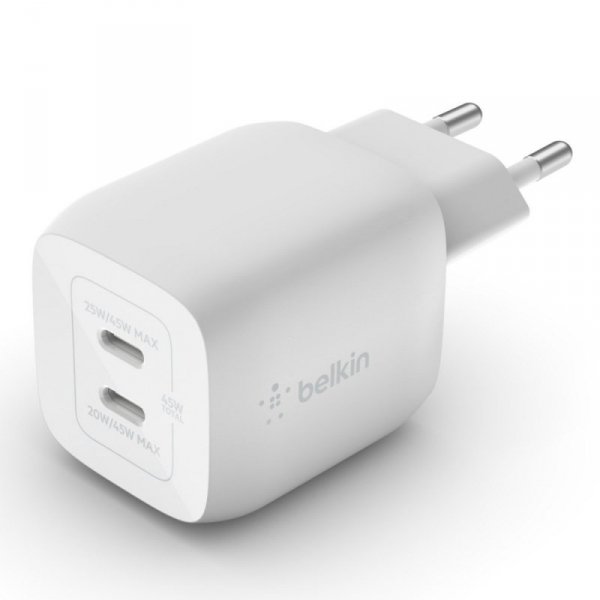 Ładowarka Belkin BoostCharge Pro Dual USB-C PD 3.0 PPS GaN Wall Charger 45W White