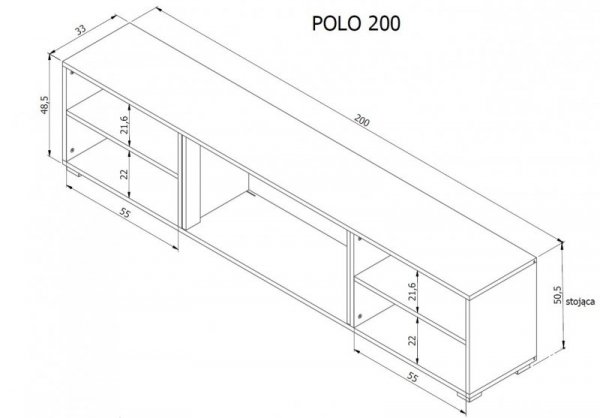 Szafka RTV POLO 200x33x50,5 biały + kominek czarny