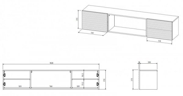 Szafka RTV TULA 183x35x37 czarny mat + biały kominek