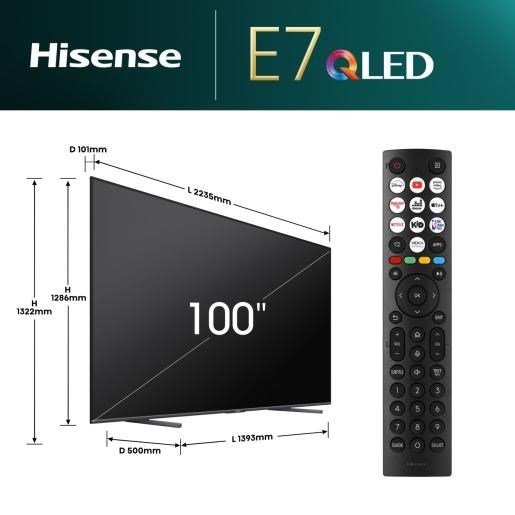 Telewizor Hisense 100E7NQ 100&quot; 4K Ultra HD VIDAA Dolby Atmos DVB-T2 Czarny